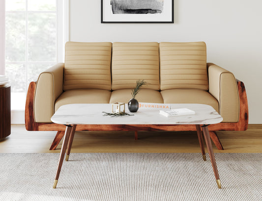 Milan White Marble Coffee Table In Dark Walnut Finish