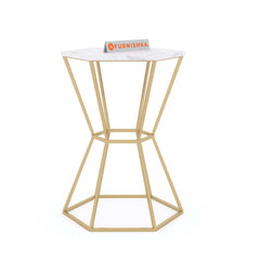 Tulip Marble Side Table In Gold Finish