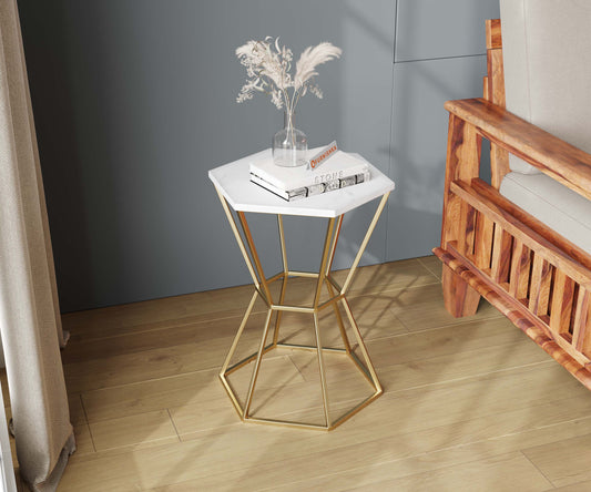 Tulip Marble Side Table In Gold Finish