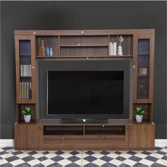 Opulence Oliver Engineered Wood TV Entertainment Unit with LED Light (Finish - Teak)