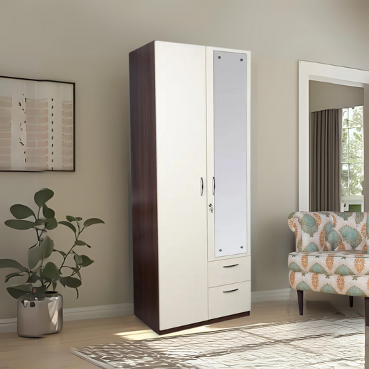 Yashto 2 Door Wardrobe - Cream & Walnut Finish