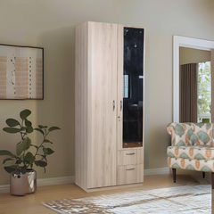 Aasaro 2 Door Wardrobe with Mirror - Oak Finish