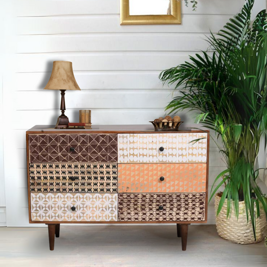 Emaada Solid Wood Chest Of 6 Drawers In Teak Finish