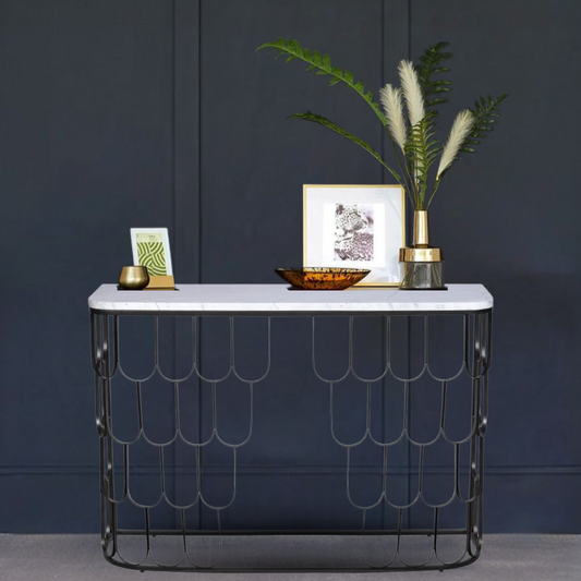 IndoElegance Novaiva Marble Console Table -dark bronze / White