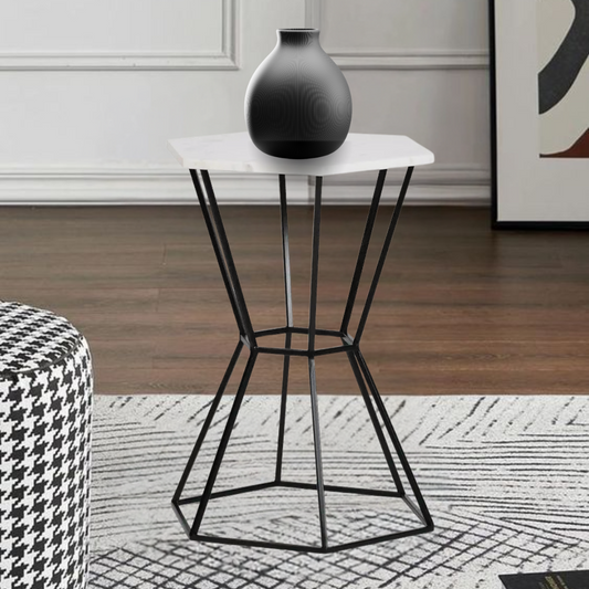 Tulip Marble Side Table In Black Finish