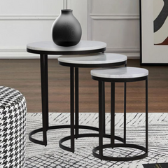 EthnoGlow Sagra Nesting Marble Side Table Set of 3 in Dark Bronze Finish