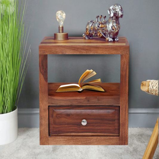 Asiro Sheesham Bedside Table with Single Drawer