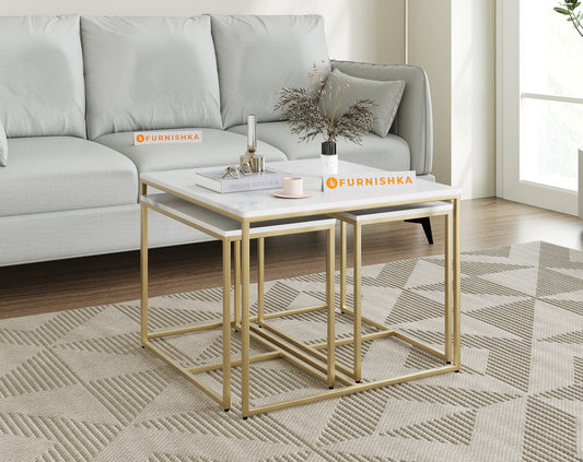 Arina Marble Nesting Coffee Table In Gold Finish