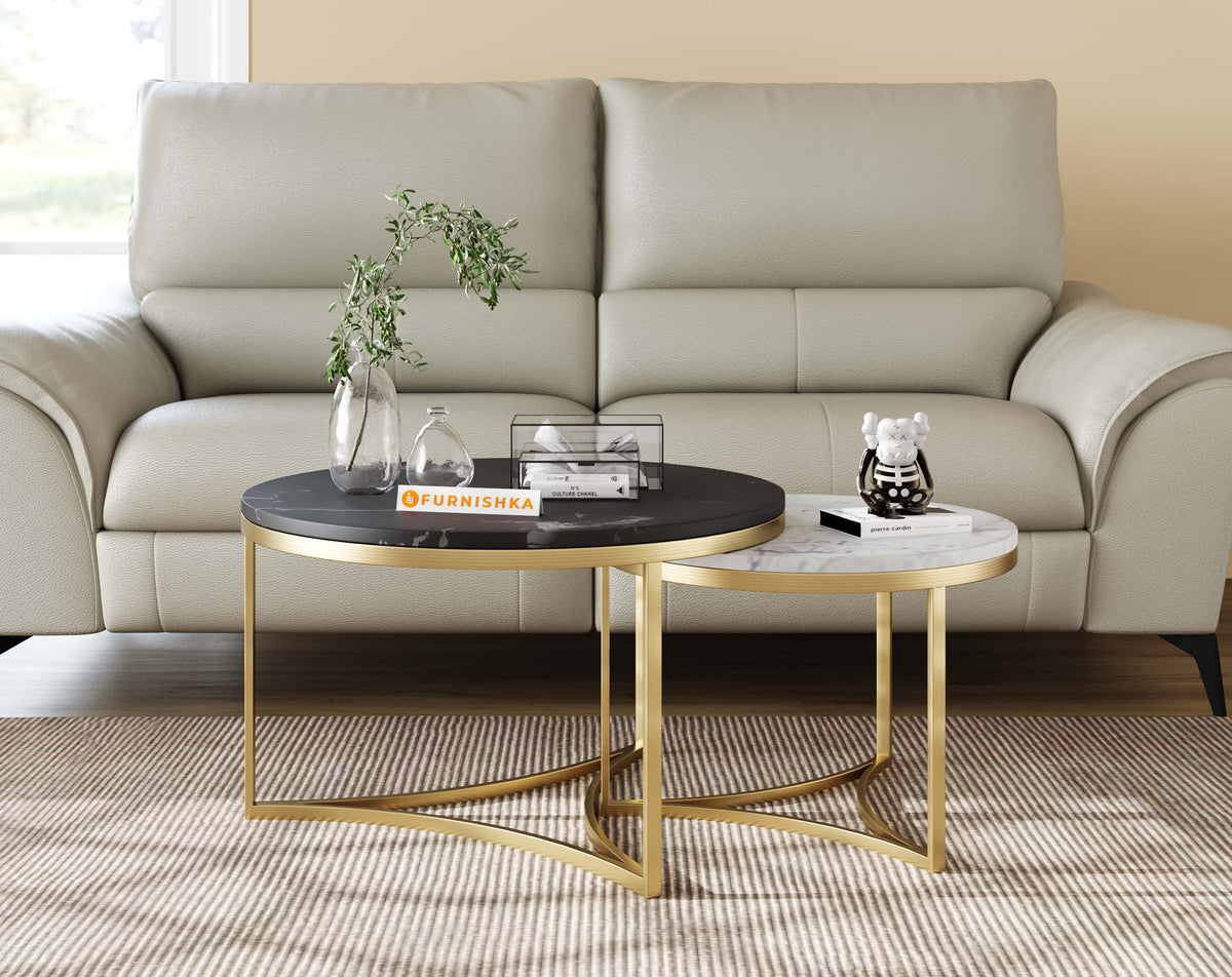 Evara Nesting Coffee Table Set of 2 In Gold Finish