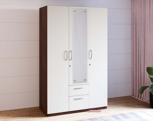 Yashto 3 Door Wardrobe - Cream & Walnut Finish