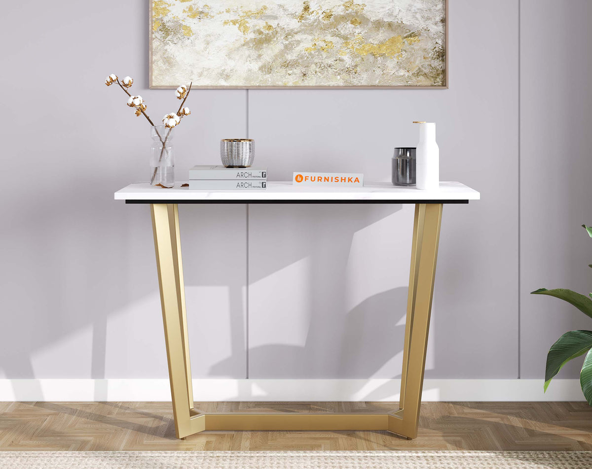 Aanvo Marble Top Console Table in Gold Finish