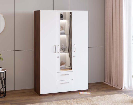 Markon 3 Door Wardrobe with Mirror - White & Walnut Finish