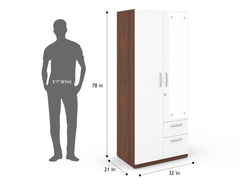 Markon 2 Door Wardrobe with Mirror - White & Walnut Finish