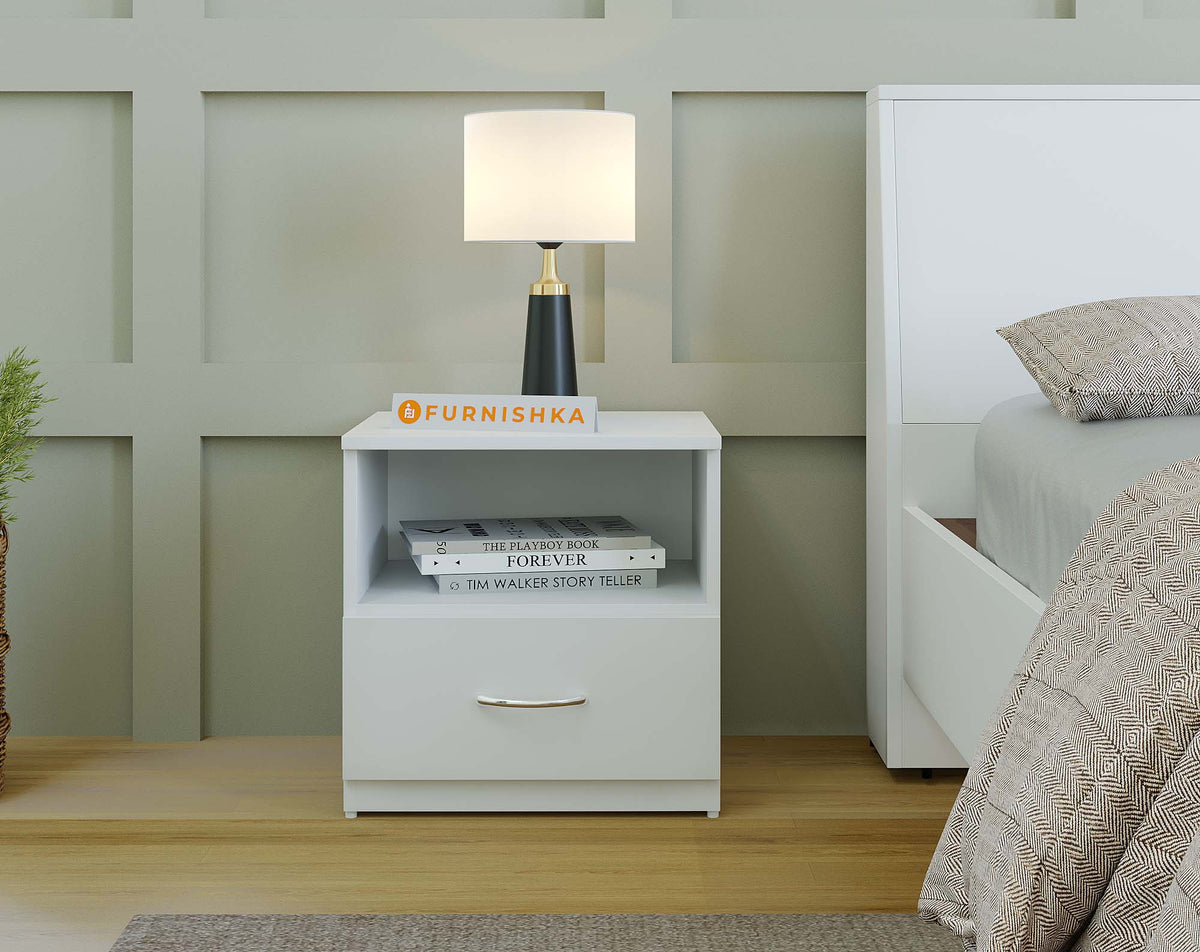 Allen Bedside Table with Single Drawer in White