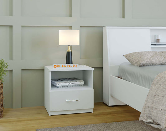 Allen Bedside Table with Single Drawer in White