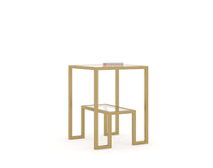 Bridgeview Glass Side Table In Gold Finish