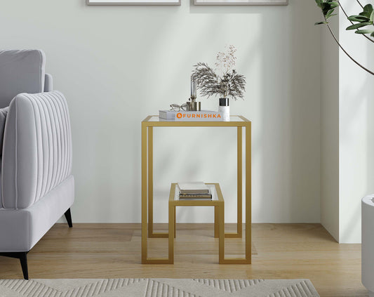 Bridgeview Glass Side Table In Gold Finish