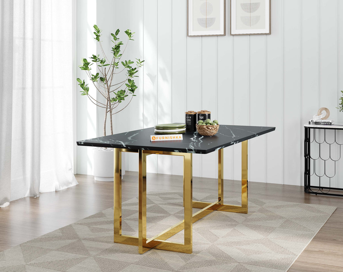 Rodano Dining Table with Black Engineered Marble Top - 4 Seater