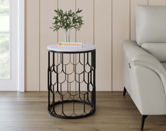 Indo Marble Side Table-Dark Bronze / White