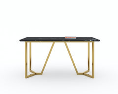 Olzaa Dining Table with Black Engineered Marble Top - 4 Seater