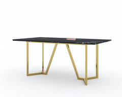 Olzaa Dining Table with Black Engineered Marble Top - 6 Seater