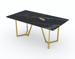 Olzaa Dining Table with Black Engineered Marble Top - 6 Seater