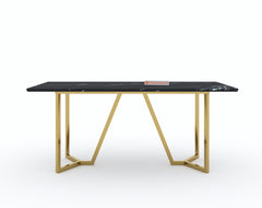 Olzaa Dining Table with Black Engineered Marble Top - 6 Seater