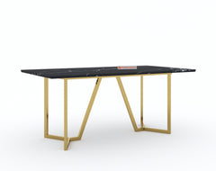 Olzaa Dining Table with Black Engineered Marble Top - 6 Seater