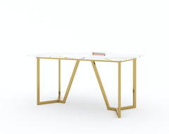 Olzaa Dining Table with White Engineered Marble Top - 4 Seater