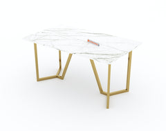 Olzaa Dining Table with White Engineered Marble Top - 4 Seater