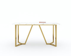 Olzaa Dining Table with White Engineered Marble Top - 4 Seater