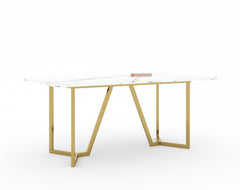 Olzaa Dining Table with White Engineered Marble Top - 6 Seater