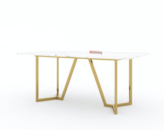 Olzaa Dining Table with White Engineered Marble Top - 6 Seater