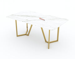 Olzaa Dining Table with White Engineered Marble Top - 6 Seater