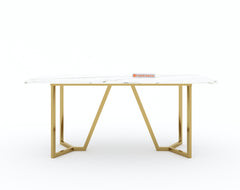 Olzaa Dining Table with White Engineered Marble Top - 6 Seater