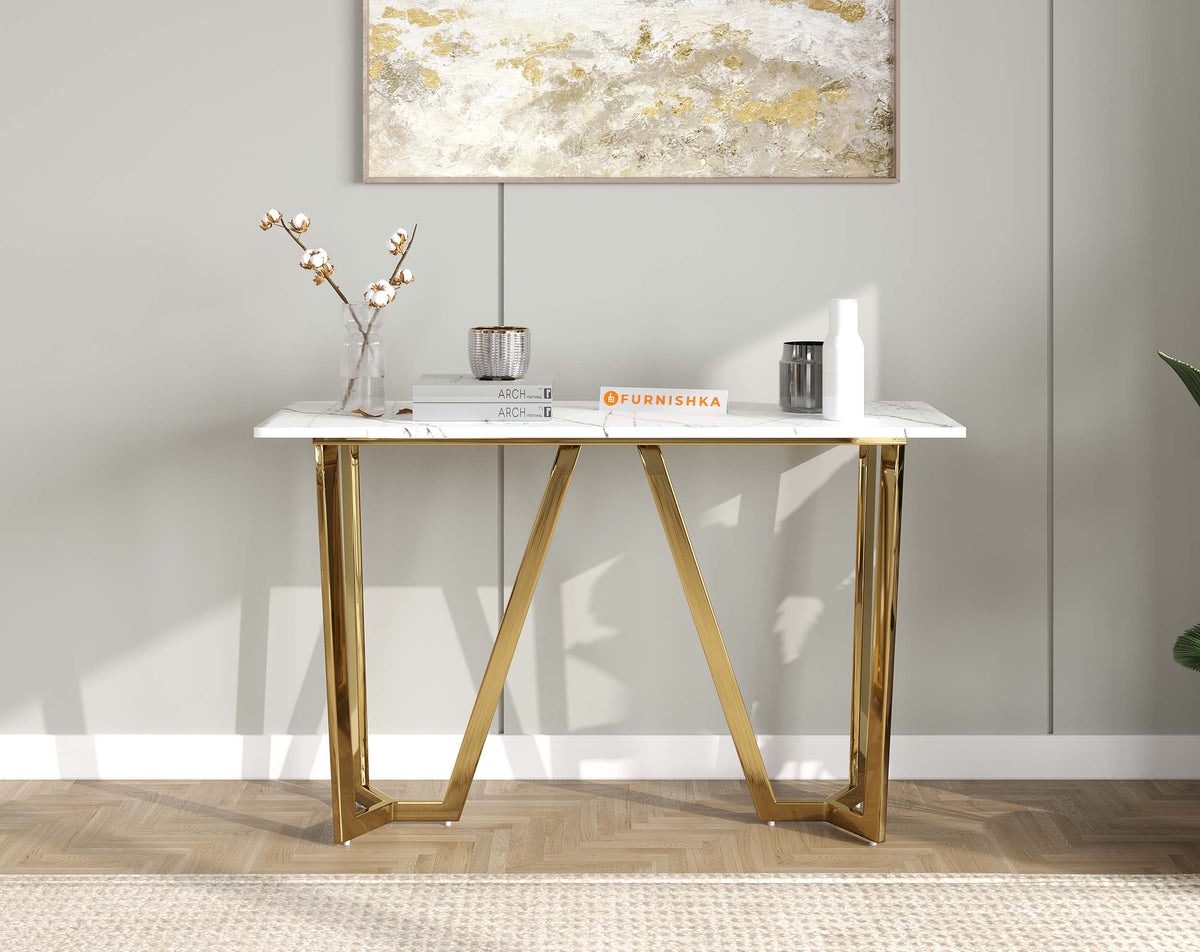 Olzaa Console Table with White Engineered Marble Top