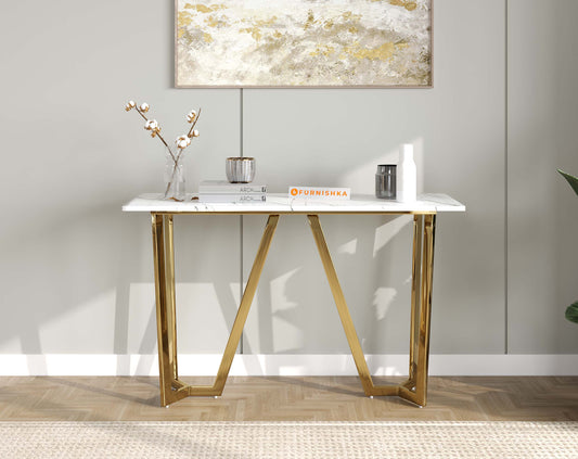 Olzaa Console Table with White Engineered Marble Top