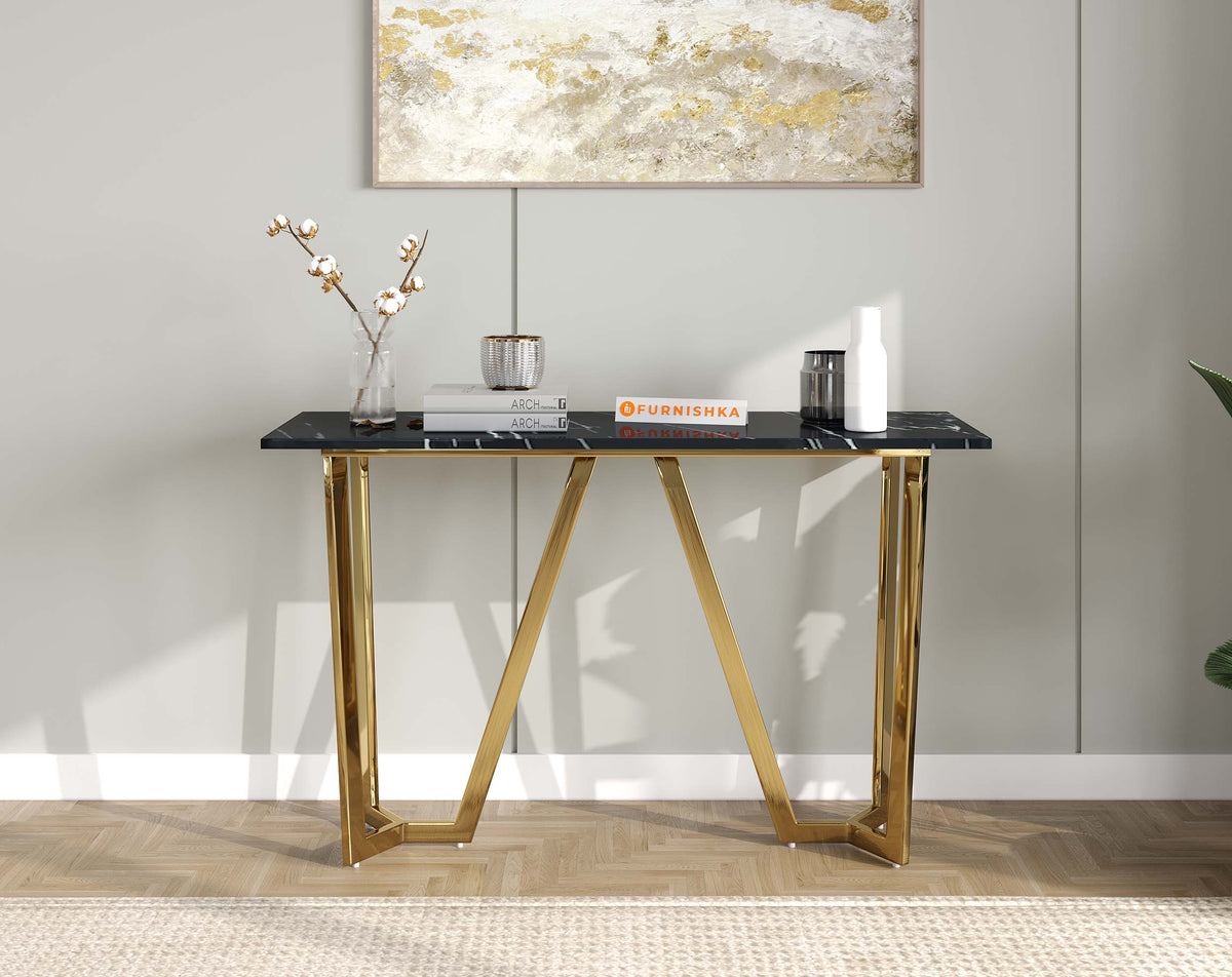 Olzaa Console Table with Black Engineered Marble Top