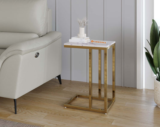 Ovid Side Table with White Engineered Marble Top