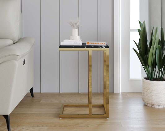 Ovid Side Table with Black Engineered Marble Top