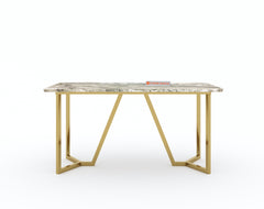 Olzaa Dining Table with Green Choco Marble Top - 4 Seater