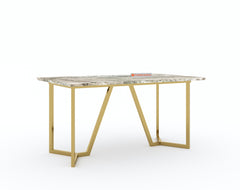 Olzaa Dining Table with Green Choco Marble Top - 4 Seater