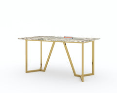 Olzaa Dining Table with Green Choco Marble Top - 4 Seater