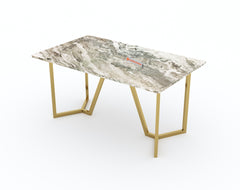 Olzaa Dining Table with Green Choco Marble Top - 4 Seater