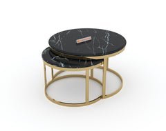 Arcus Nesting Coffee Table with Black Engineered Marble Top