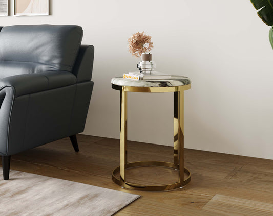 Arcus Side Table with Green Choco Marble Top