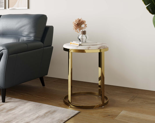 Arcus Side Table with White Engineered Marble Top