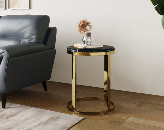 Arcus Side Table with Black Engineered Marble Top