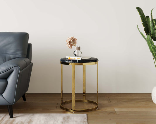 Arcus Side Table with Black Engineered Marble Top