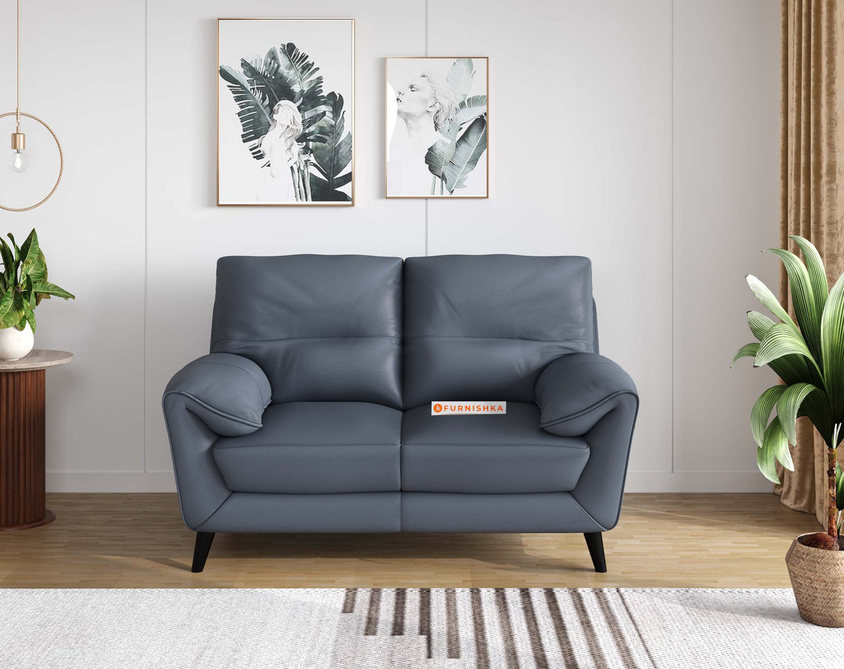 Suntory Leather 2 Seater Sofa - Ocean Blue Finish